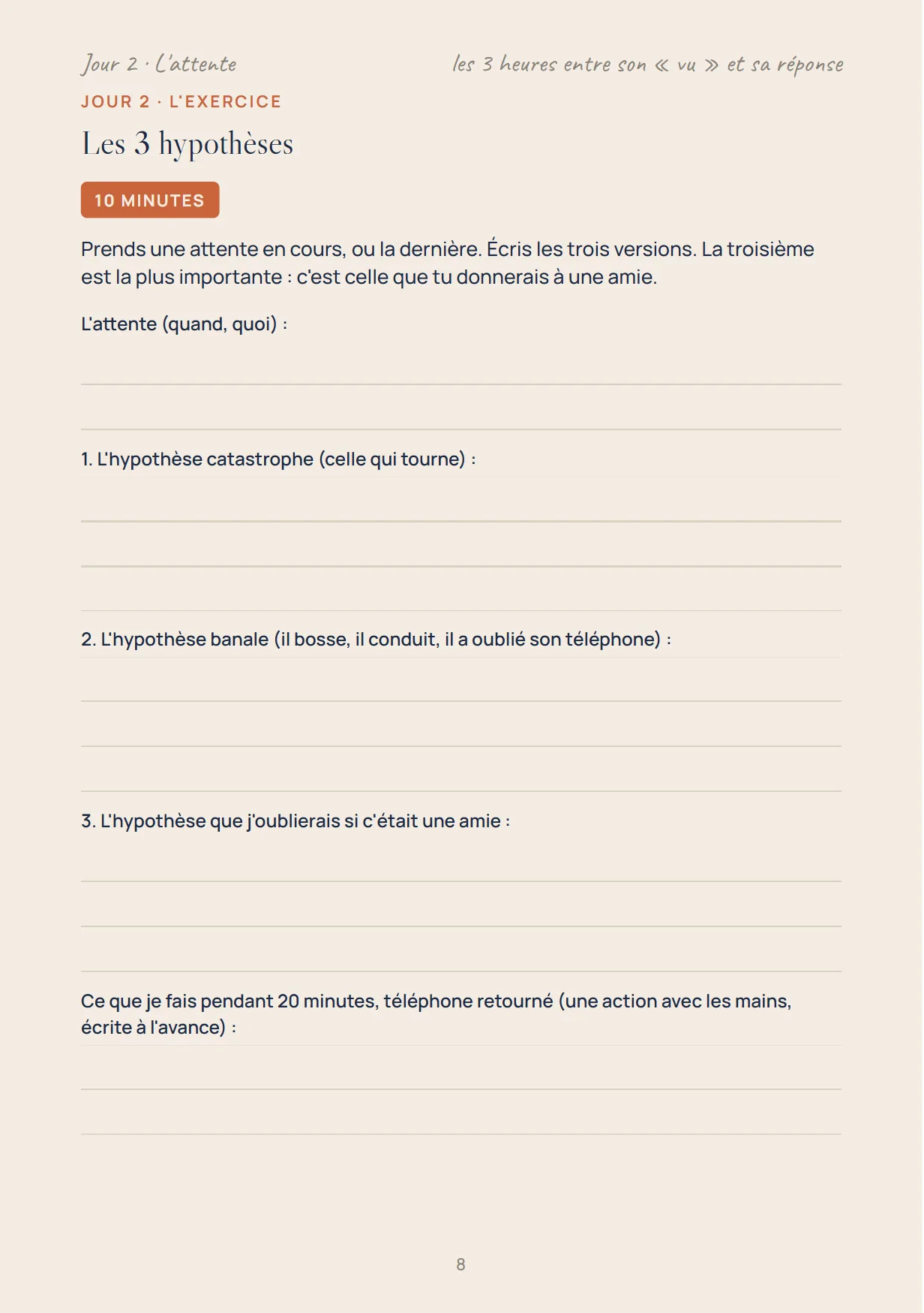 Page 8 du carnet : l'exercice du jour 2, les 3 hypothèses